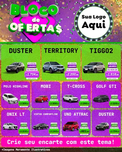 Modelo de Rede Social para Feed Instagram com o tema Bloco de Ofertas para Concessionaria de Carros