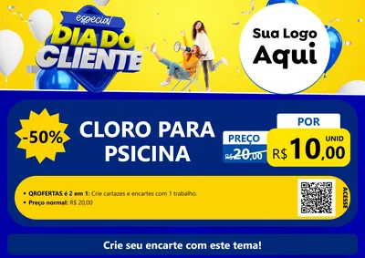Modelo de Cartaz para Cartaz A4 Horizontal com o tema Especial Dia do Cliente para Produtos para Piscina