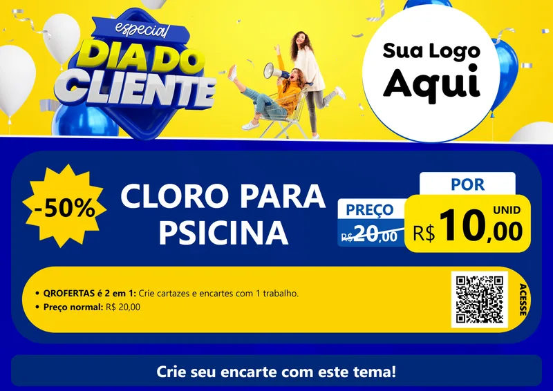 Modelo de Cartaz para Cartaz A4 Horizontal com o tema Especial Dia do Cliente para Produtos para Piscina