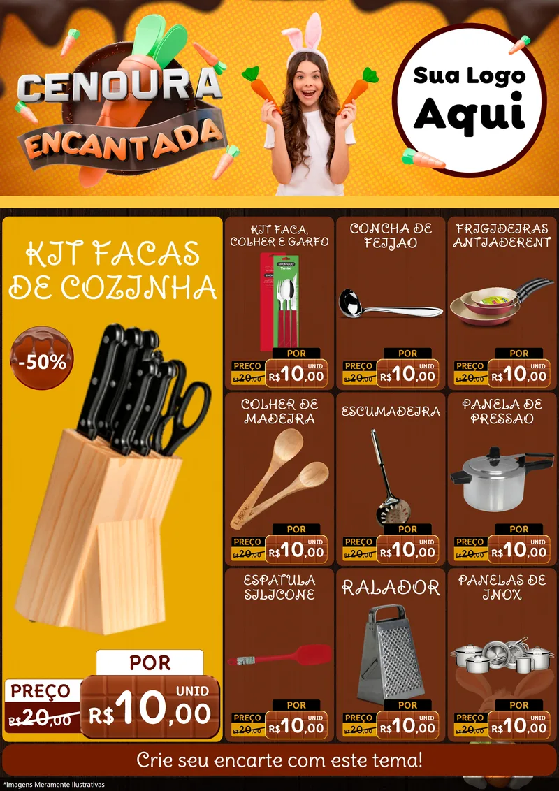 Modelo de Encarte para Encarte A4 Vertical com o tema Cenoura Encantada - Páscoa para Utilidades Domésticas