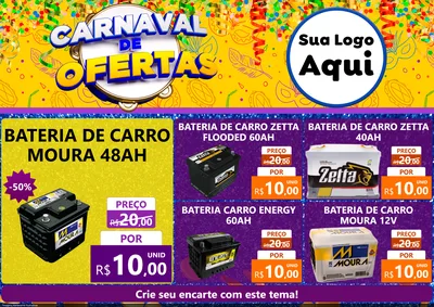 Modelo de Encarte para Encarte A4 Horizontal com o tema Carnaval de Ofertas para Baterias Elétricas