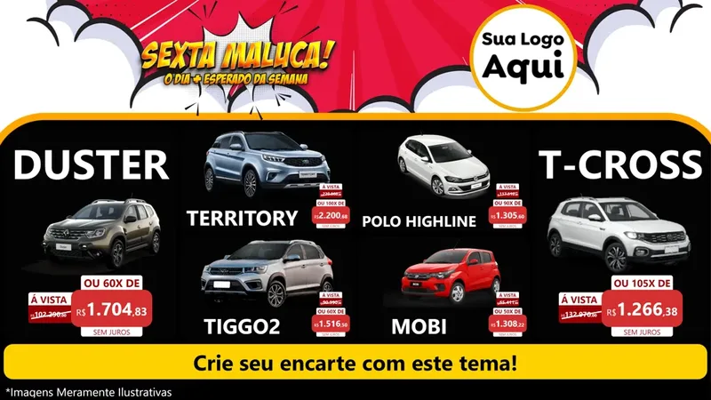Modelo de TV para TV Horizontal com o tema Sexta Maluca! para Concessionaria de Carros