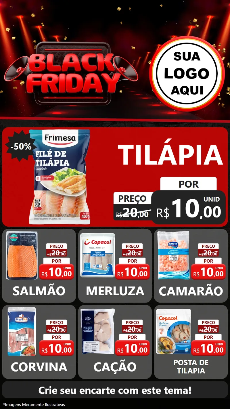 Modelo de Rede Social para Stories com o tema Black Friday para Peixaria