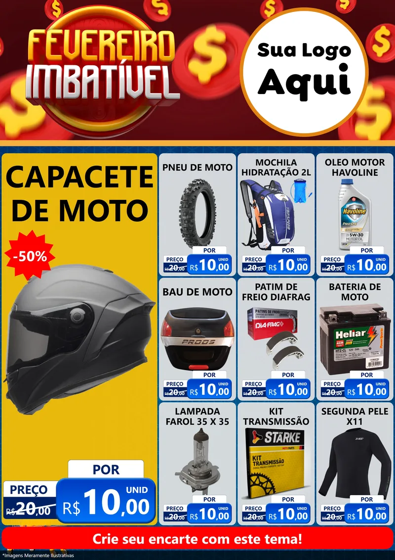 Modelo de Encarte para Encarte A4 Vertical com o tema Fevereiro Imbatível para Moto peças