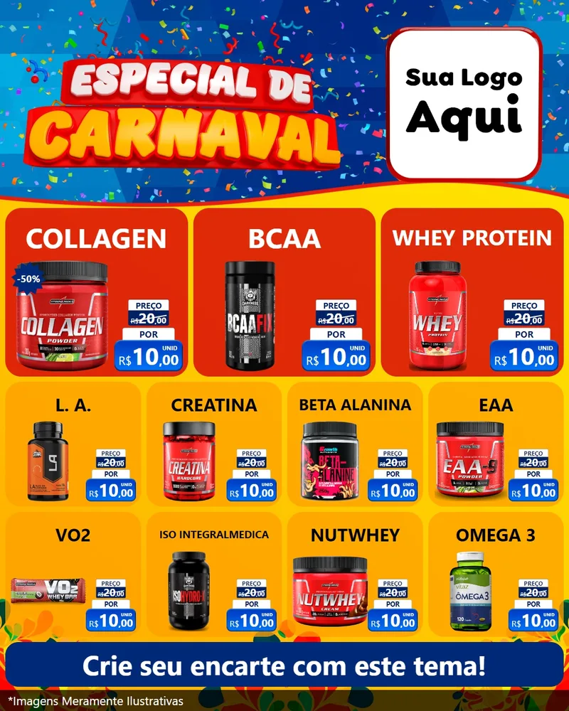 Modelo de Rede Social para Feed Instagram com o tema Especial de Carnaval para Suplementos alimentares