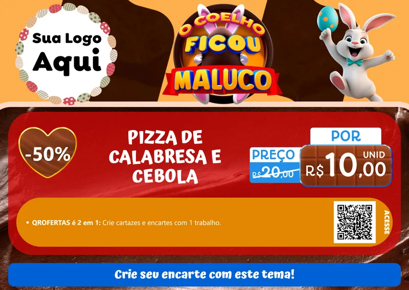Modelo de Cartaz para Cartaz A4 Horizontal com o tema O Coelho Ficou Maluco - Páscoa para Pizzaria