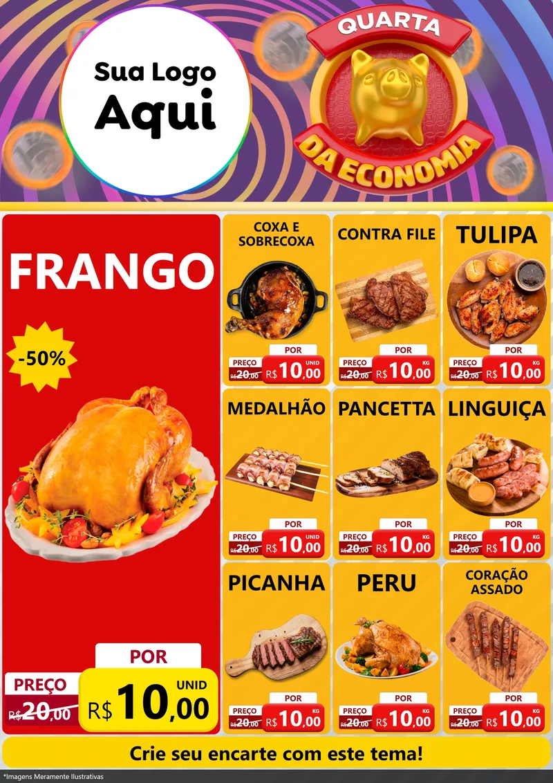Modelo de Encarte para Encarte A4 Vertical com o tema Quarta da Economia para Assados