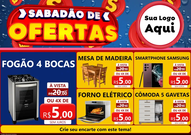Modelo de Encarte para Encarte A4 Horizontal com o tema Sabadão de Ofertas para Móveis e Eletro