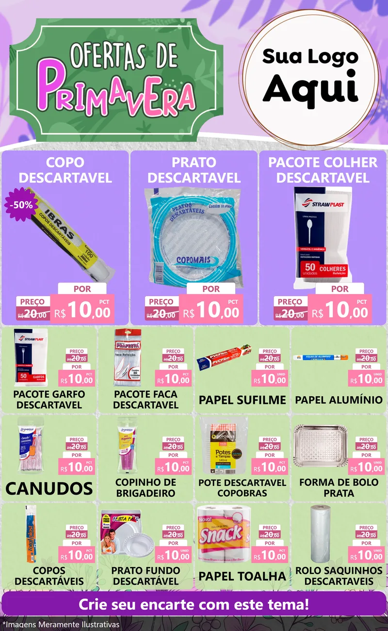 Modelo de Encarte para Encarte Grande com o tema Ofertas de Primavera para Embalagens