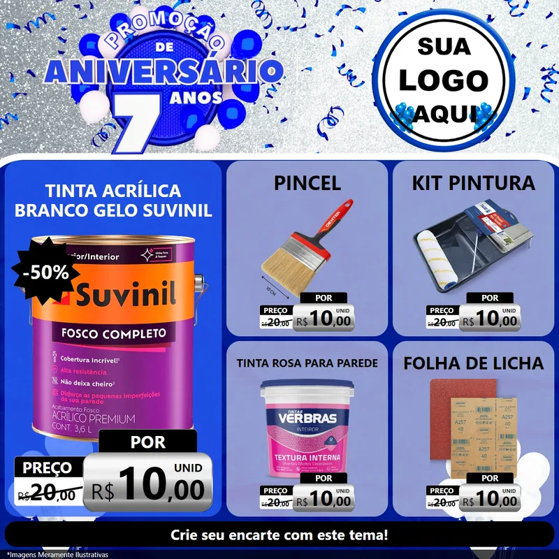 Modelo de Rede Social para Feed Facebook com o tema Promoção de Aniversário - 7 Anos para Tintas e Ferramentas