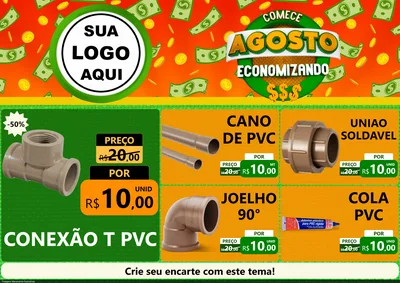 Modelo de Encarte para Encarte A4 Horizontal com o tema Comece Agosto Economizando para Tubos e conexões