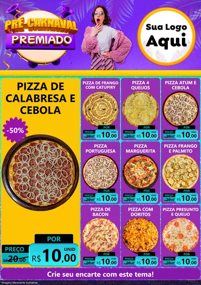 Modelo de Encarte para Encarte A4 Vertical com o tema Pré-Carnaval Premiado para Pizzaria
