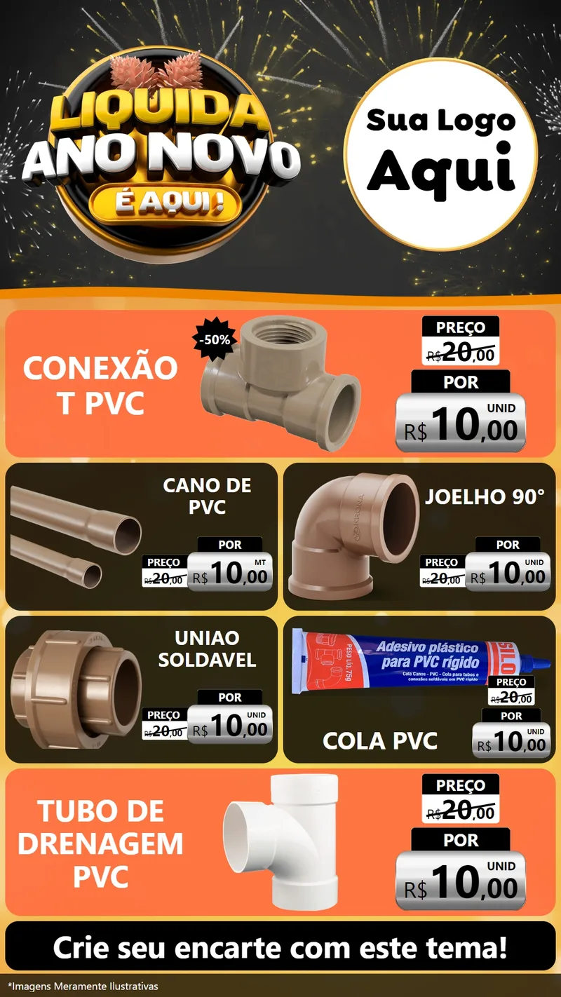 Modelo de TV para TV Vertical com o tema Liquida Ano Novo É Aqui! para Tubos e conexões
