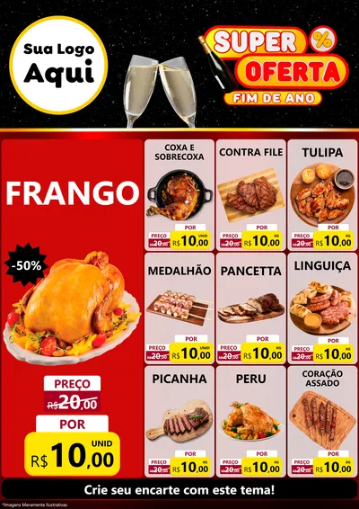 Modelo de Encarte para Encarte A4 Vertical com o tema Super Oferta Fim de Ano para Assados