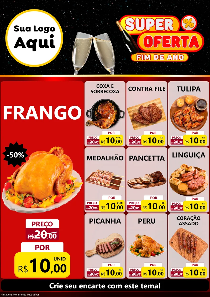 Modelo de Encarte para Encarte A4 Vertical com o tema Super Oferta Fim de Ano para Assados