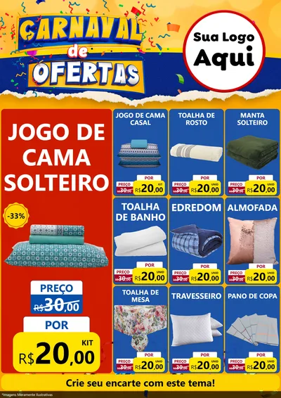Modelo de Encarte para Encarte A4 Vertical com o tema Carnaval de Ofertas para Cama, Mesa e Banho