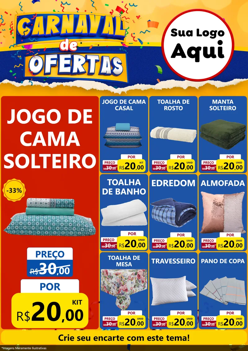 Modelo de Encarte para Encarte A4 Vertical com o tema Carnaval de Ofertas para Cama, Mesa e Banho