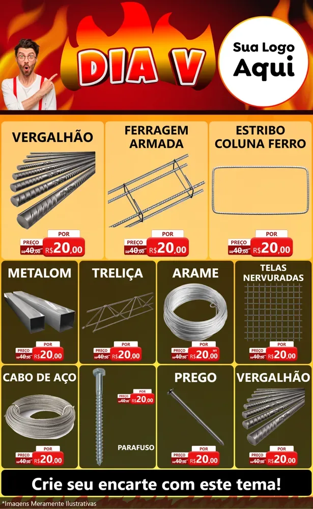 Modelo de Encarte para Encarte Grande com o tema Dia V para Ferragens