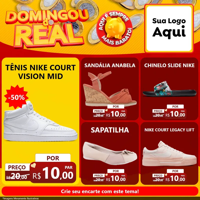 Modelo de Rede Social para Feed Facebook com o tema Domingou do Real para Calçados