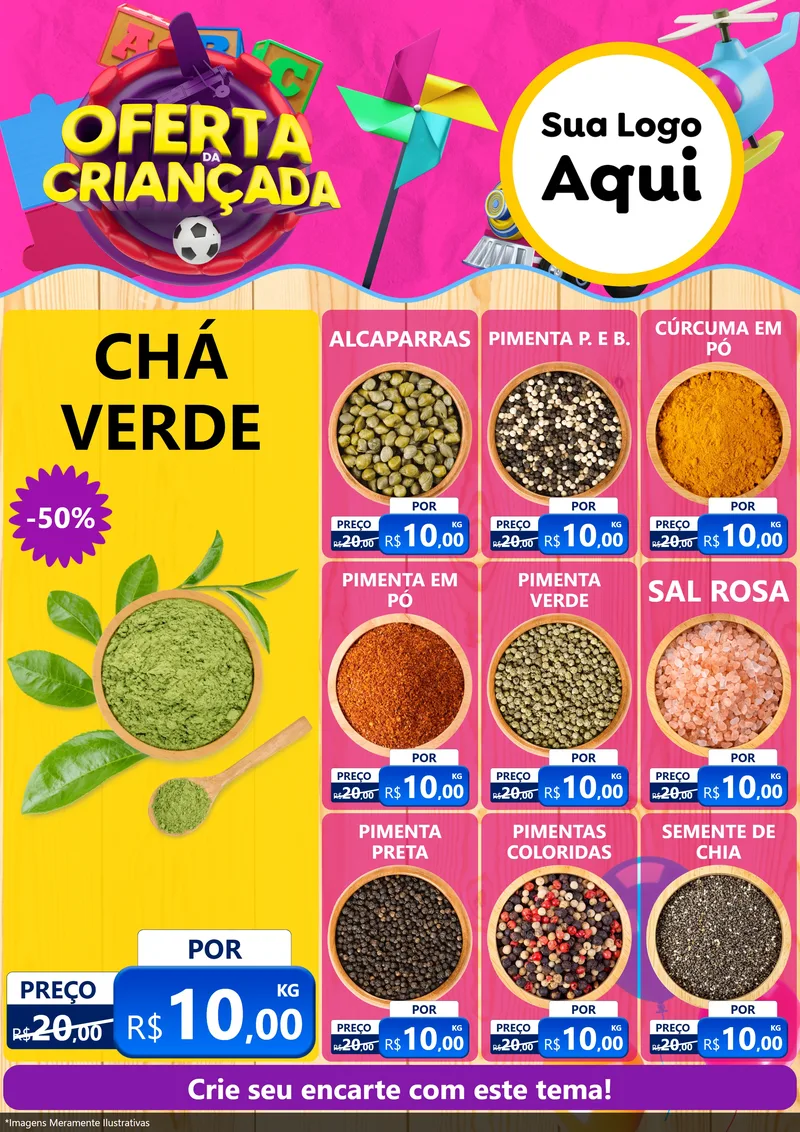 Modelo de Encarte para Encarte A4 Vertical com o tema Oferta da Criançada para Produtos Naturais
