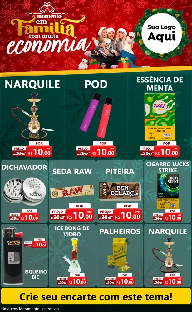 Modelo de Encarte para Encarte Grande com o tema Momento em Família (Natal) para Tabacaria