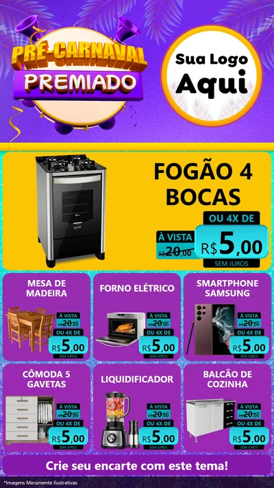 Modelo de Rede Social para Stories com o tema Pré-Carnaval Premiado para Móveis e Eletro