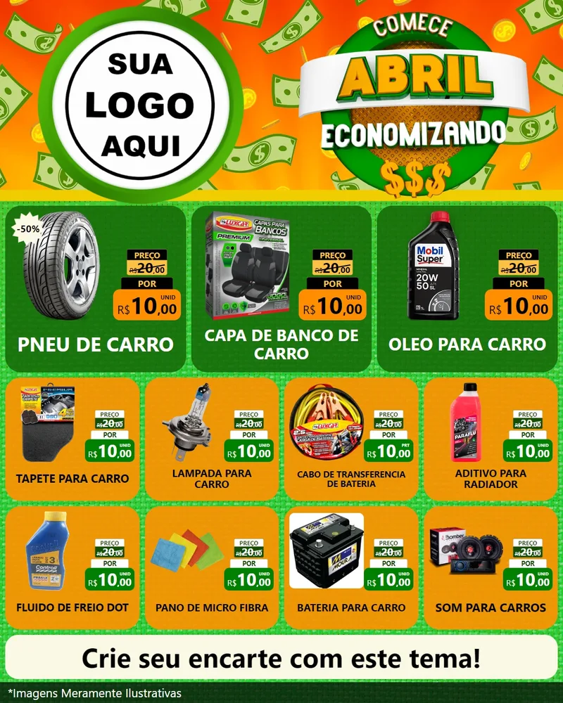 Modelo de Rede Social para Feed Instagram com o tema Comece Abril Economizando para Auto peças