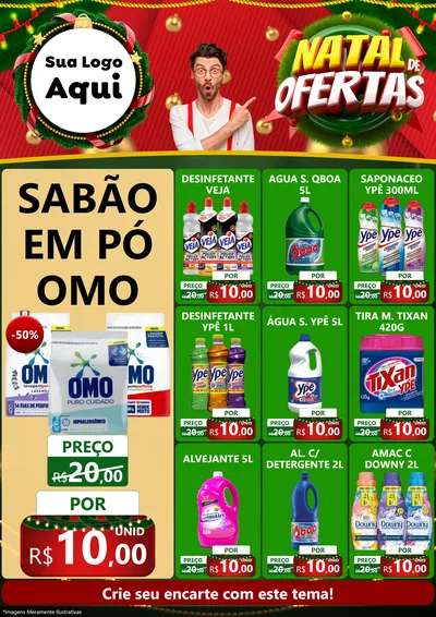 Modelo de Encarte para Encarte A4 Vertical com o tema Natal de Ofertas para Produtos de Limpeza