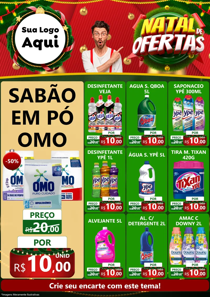 Modelo de Encarte para Encarte A4 Vertical com o tema Natal de Ofertas para Produtos de Limpeza