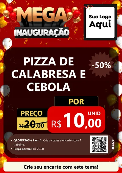Modelo de Cartaz para Cartaz A4 Vertical com o tema Mega Inauguração para Pizzaria