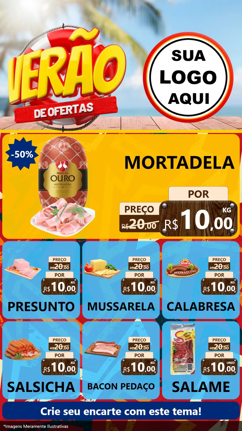 Modelo de Rede Social para Stories com o tema Verão de Ofertas para Frios e Laticínios