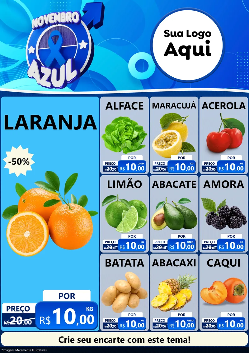 Modelo de Encarte para Encarte A4 Vertical com o tema Novembro Azul para Hortifrúti