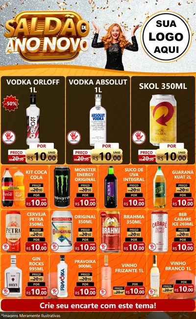 Modelo de Encarte para Encarte Grande com o tema Saldão de Ano Novo para Distribuidora de bebidas