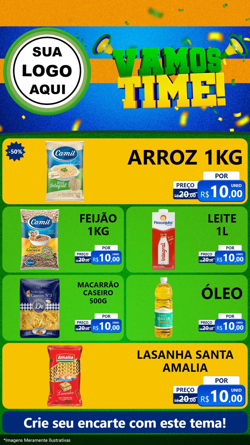 Modelo de TV para TV Vertical com o tema Vamos Time! para Supermercado