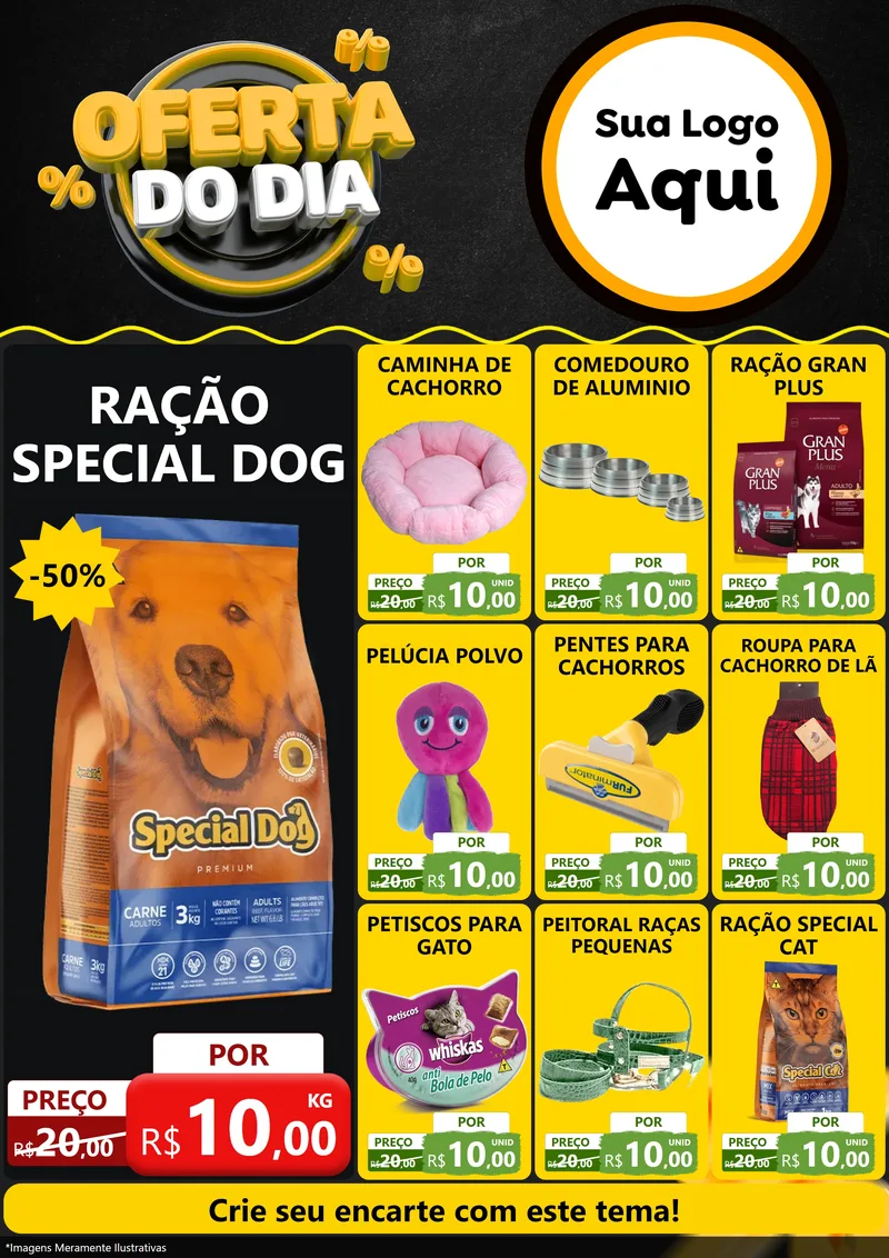 Modelo de Encarte para Encarte A4 Vertical com o tema Oferta Do Dia para Pet Shop