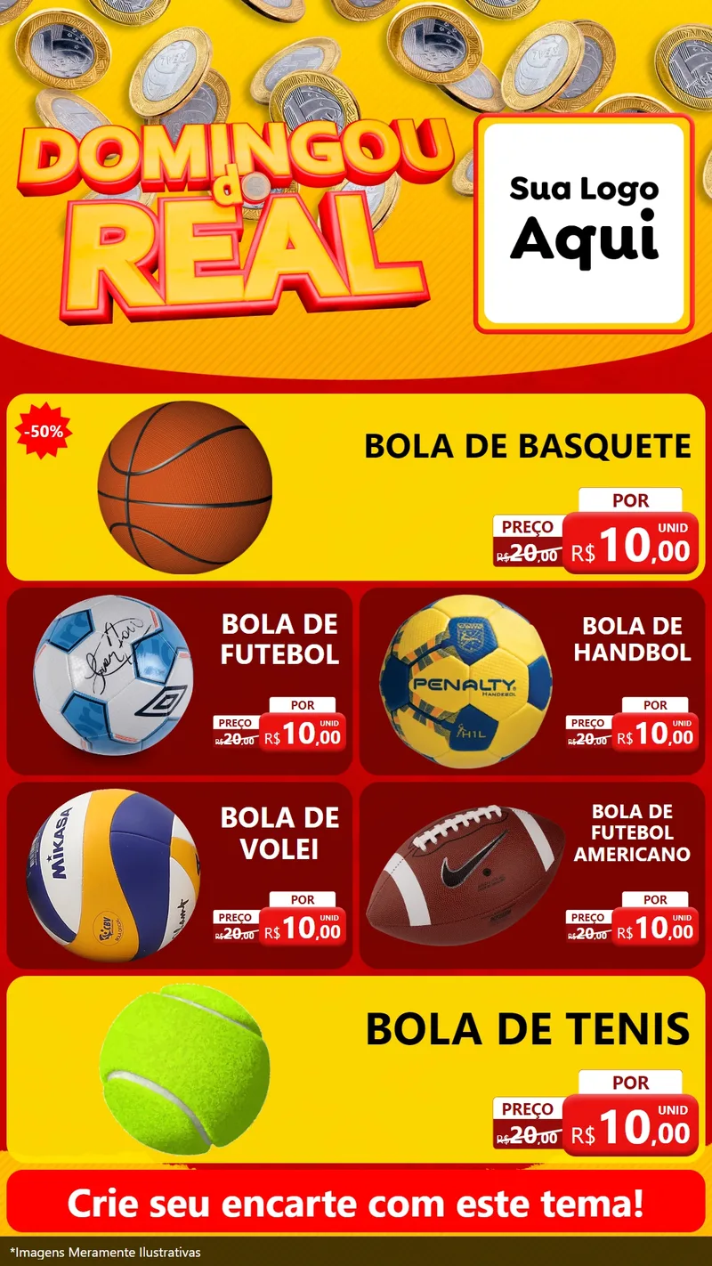 Modelo de TV para TV Vertical com o tema Domingou do Real para Artigos Esportivos