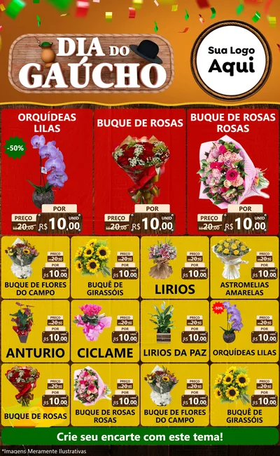 Modelo de Encarte para Encarte Grande com o tema Dia do Gaúcho para Floricultura e jardim