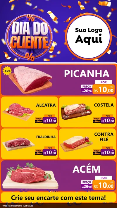 Modelo de TV para TV Vertical com o tema Dia do Cliente para Açougue