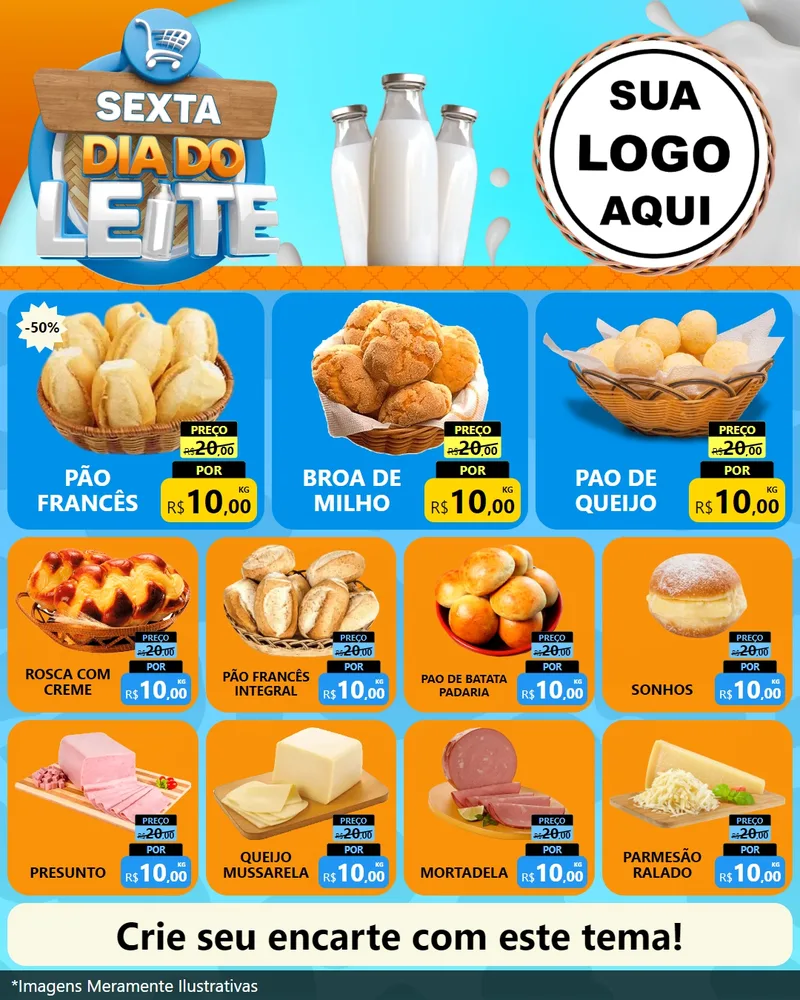 Modelo de Rede Social para Feed Instagram com o tema Sexta Dia do Leite para Padaria