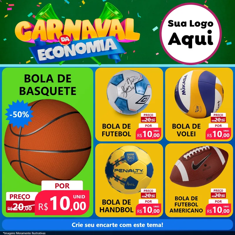 Modelo de Rede Social para Feed Facebook com o tema Carnaval da Economia para Artigos Esportivos