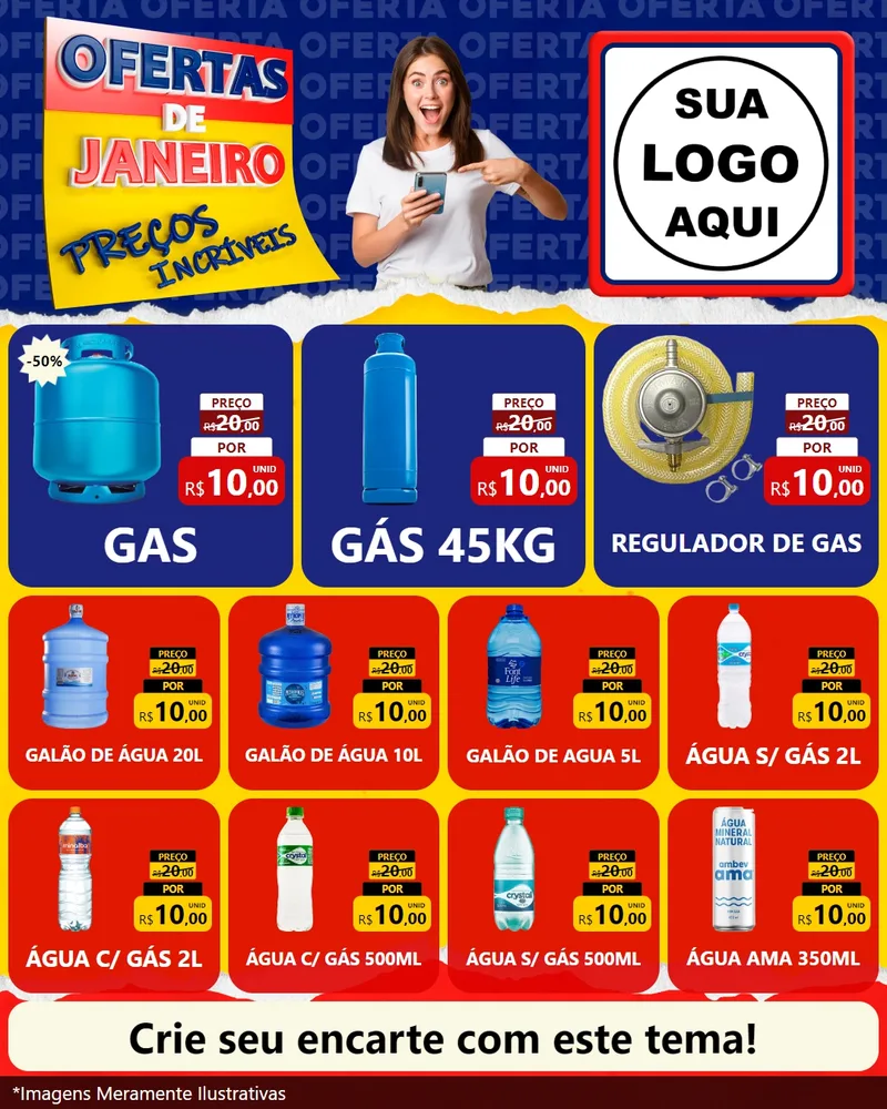 Modelo de Rede Social para Feed Instagram com o tema Ofertas de Janeiro - Preços Incríveis para Água e gás