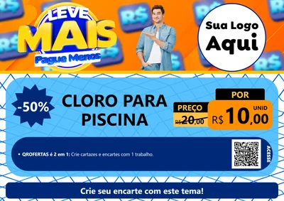 Modelo de Cartaz para Cartaz A4 Horizontal com o tema Leve Mais, Pague Menos para Produtos para Piscina