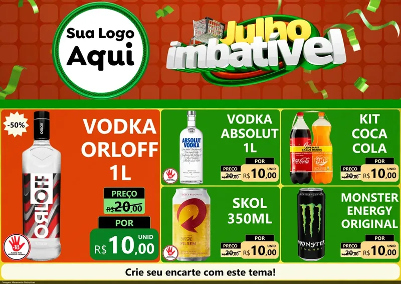 Modelo de Encarte para Encarte A4 Horizontal com o tema Julho Imbatível para Distribuidora de bebidas