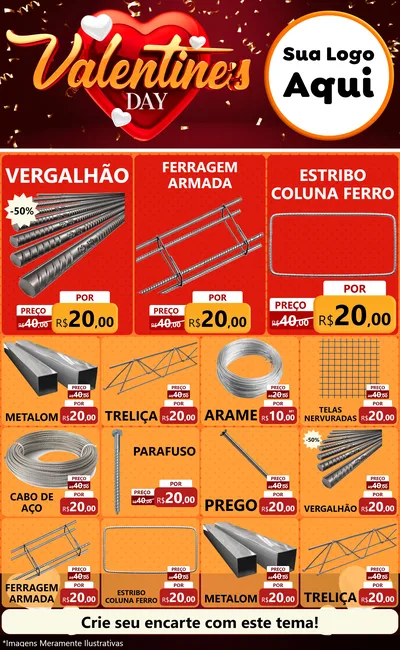 Modelo de Encarte para Encarte Grande com o tema Valentine's Day para Ferragens