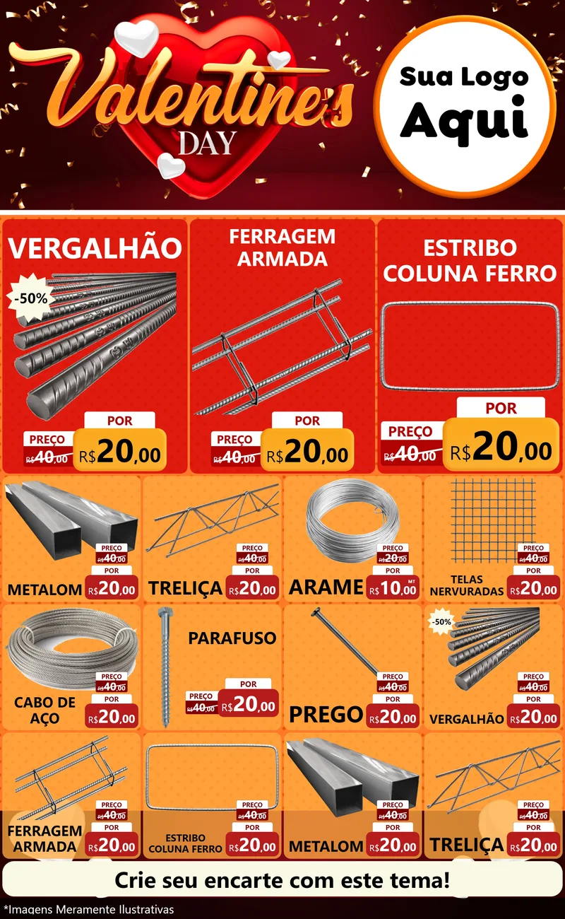 Modelo de Encarte para Encarte Grande com o tema Valentine's Day para Ferragens