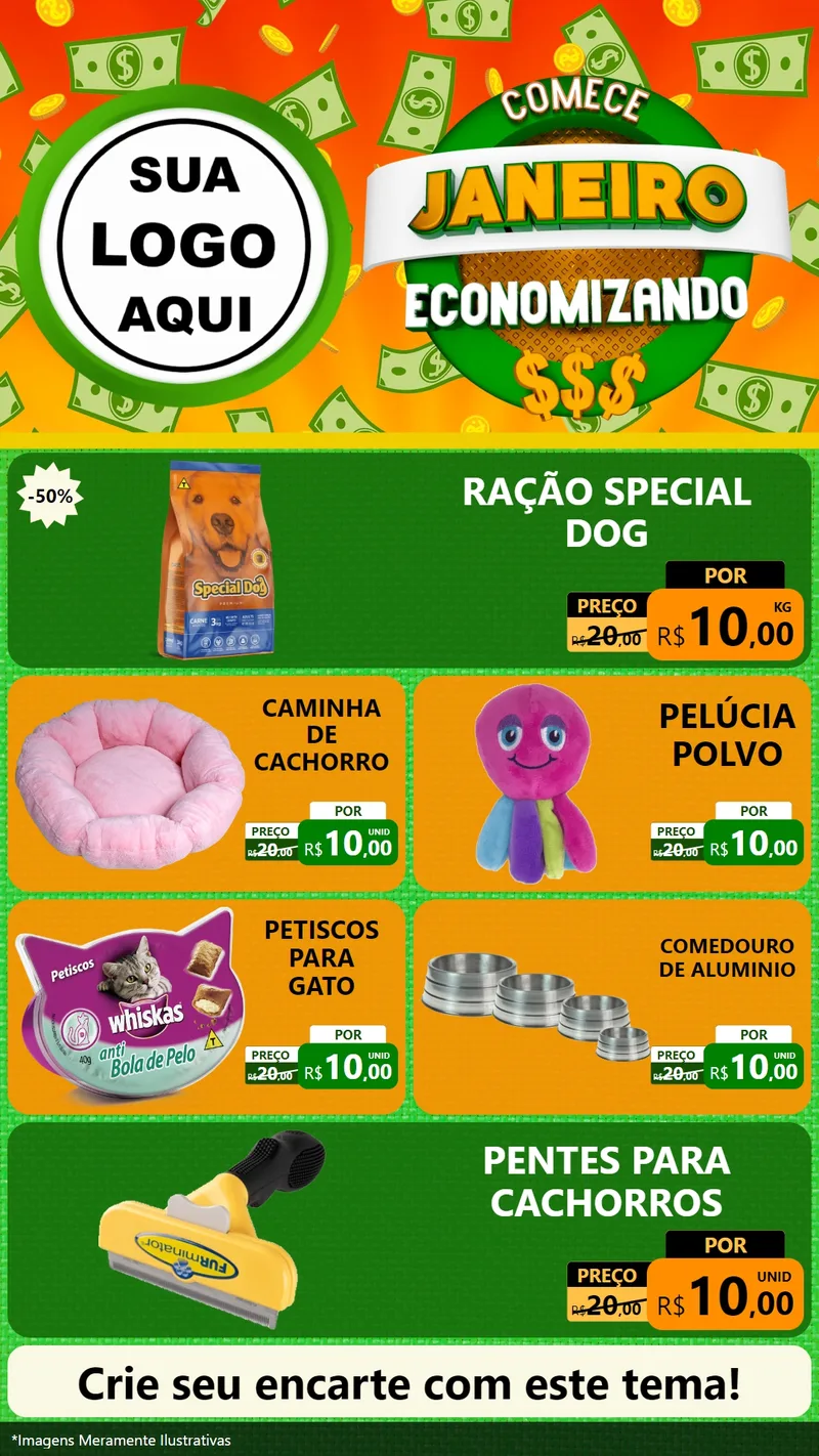 Modelo de TV para TV Vertical com o tema Comece Janeiro Economizando para Pet Shop