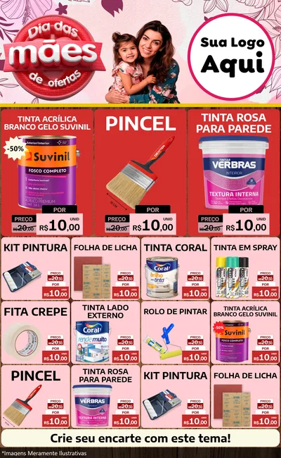 Modelo de Encarte para Encarte Grande com o tema Dia Das Mães De Ofertas para Tintas e Ferramentas