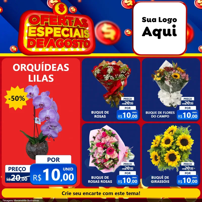 Modelo de Rede Social para Feed Facebook com o tema Ofertas Especiais de Agosto para Floricultura e jardim