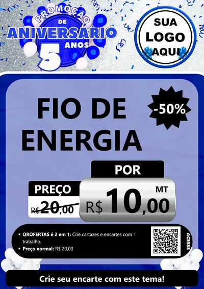 Modelo de Cartaz para Cartaz A4 Vertical com o tema Promoção de Aniversário - 5 Anos para Materiais Elétricos
