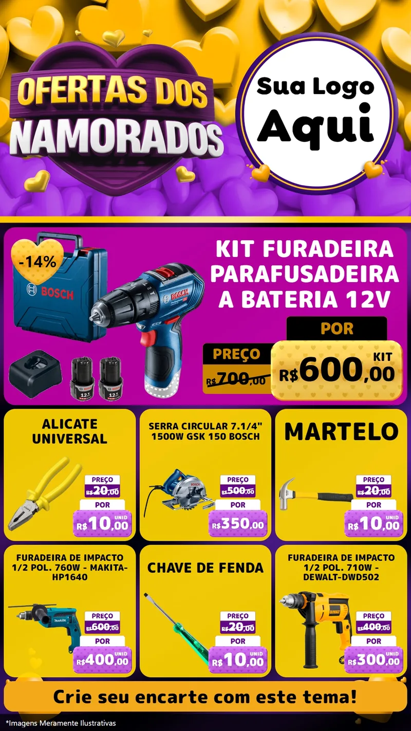 Modelo de Rede Social para Stories com o tema Oferta Dos Namorados para Maquinas e Ferramentas